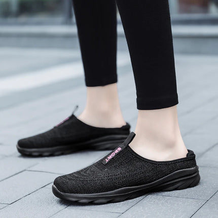 Women's Ultra Light Oversized Running Shoes, Fashionable Fly Woven Breathable Mules Sports Sneakers Plus Size 35-42