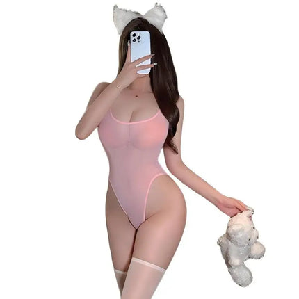 Japanese Style Sexy Open Swimsuit One-Piece Erotic Lingerie Pure Desire Design No-Take-Off for Romantic Dating And Bed Battle