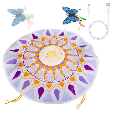 USB Rechargeable 3-in-1 Interactive Cat Teaser Toy 360° Rotating Feathers & Mandala Pattern, 1200 battery capacity Plastic Design