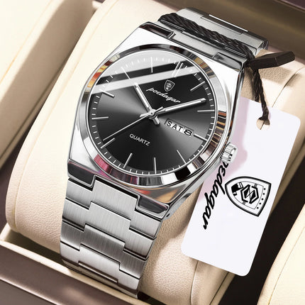 POEDAGAR Exquisite Business Men's Watch Stainless Steel Waterproof Luminous Man Wristwatch Date Week Classic Men's Quartz Watches