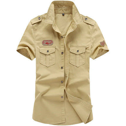 2025 New  Military Shirt Men Long Sleeve Casual Dress Shirt Male Cargo Work Shirts With Embroidery 115