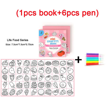 50Sheets/Pcs Mini Graffiti Notebook for Kids Cartoon Ocean Animal Food Party Space Color Filling Books Children Drawing Picture