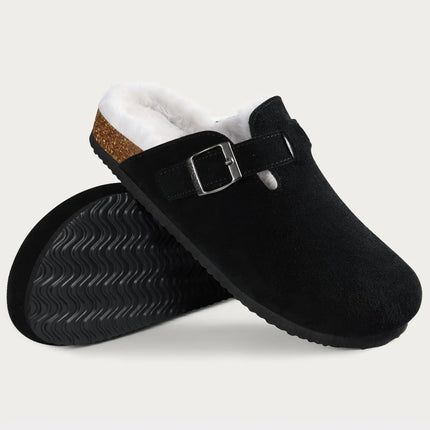 Kidmi New Women Clogs Men Clogs Suede Slippers Fashion Cork Footbed Leather Slippers Classic Mules Soft Antiskid House Slippers