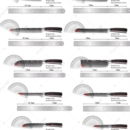 XITUO Chef knife 1-10Pcs Kitchen Knives Set Laser Damascus Pattern Ultra-Sharp Santoku Knife Cleaver Slicing Utility Fruit Knife