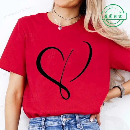 Women Love Heart Design T-Shirts Fashion Casual Short Sleeve T-shirt Heart Personalised Graphic Tshirts RED Women T Shirts Ts01