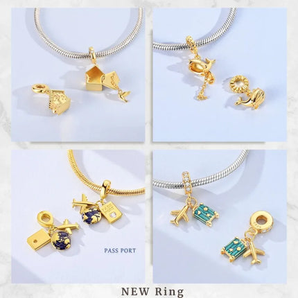 Gold Color Charms 925 Sterling Silver Original Golden Safety Chain Round Spacer Clip Charm DIY Jewelry For Women Bracelet Gift