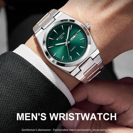 Men's Quartz Watch Luxury Waterproof Luminous Date Week Stainless Steel Men's Watch Male Wristwatches