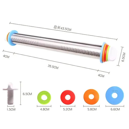 43cm Stainless Steel Adjustable Rolling Pin Fondant Rolling Pin Cake Roller Dough Rolling Pin Bakeware Tools