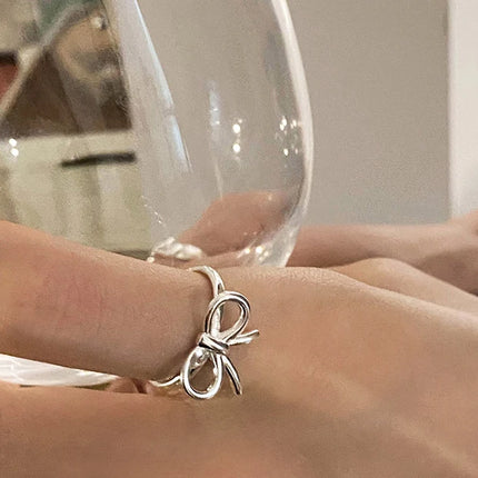 VENTFILLE 925 Sterling Silver Bow Tie Open Finger Ring For Women Gift Cute Design Fashion Jewelry Gift Wholesale