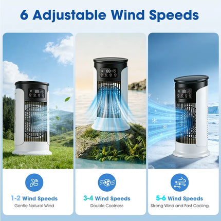 Mini Fan, Portable USB Air Conditioner for Home, Office, Cold Air Cooling Fan, Humidifier, LED Night Light, 6-speed Mute Fan
