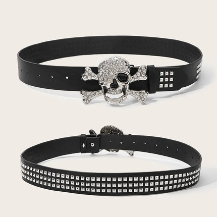 Silver Skull Buckle Women's Belt Hip Hop Punk Y2k Girls Black Pu Pin Buckle Girdle Goth Retro Jeans Accessories Rivet Waistband