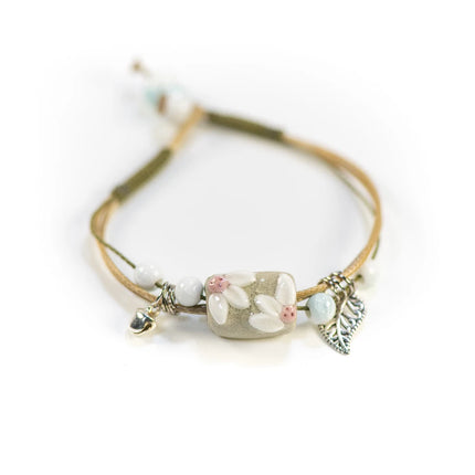 Forest Series Plant hand-kneaded Ceramic Adjustable DIY Bracelet For Women Gift Jewelry Wholesale #CZ501