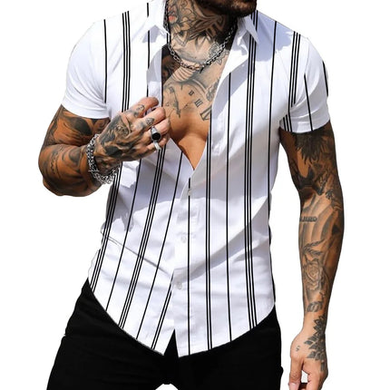 Hawaiian Men's Shirt Summer Fashion Sexy Striped Printed Shirts For Men Casual Tops Tee Male Clothing Oversized Camisa