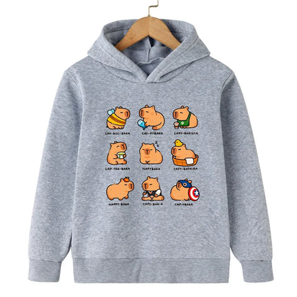 Cute capybara cute cartoon print fashionable casual warm and comfortable hooded sweatshirt for boys and girls