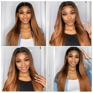 12A Brazilian Virgin Straight Bundles with Lace Closure Human Hair Ombre  2 Tone 100% Unprocessed Remy Hair