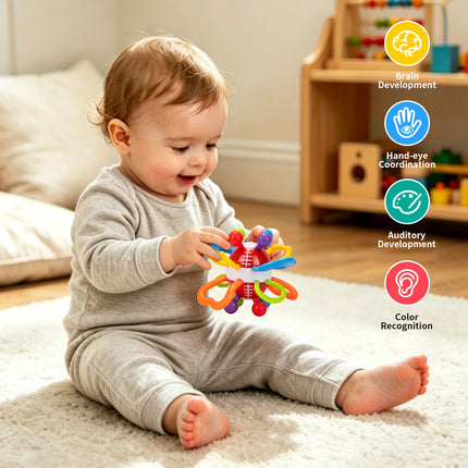 Manhattan Round Ball Baby Toys for Infant 0-12months Soft Silicone Hand Grab Ball Rattle Infant Teeth-glue Montessori Toys