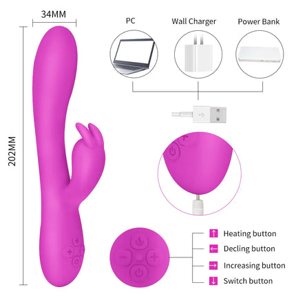 USB Charging Heating AV Rabbit Dildo Vibrator Vagina Clitoris Stimulator G-Spot Adult Game Sex Toys for Women Female Masturbator