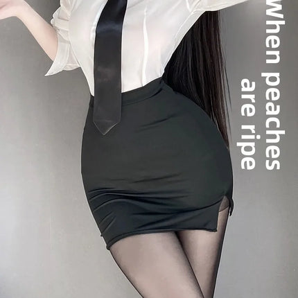 Sexy Pure Desire Summer Top Skirt Set Secretary Style OL Career White Shirt Women's Slim Fit Casual Fashion V-neck Polyester