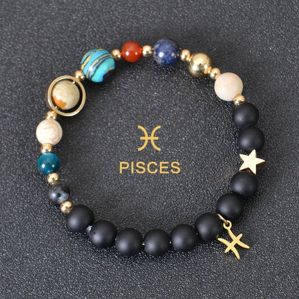 12 Zodiac Signs Constellation Bracelet Men Women Universe Galaxy Eight Planets Solar System Natural Stone Bracelet Beaded