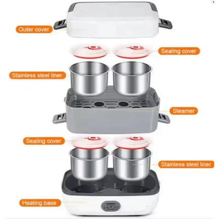 【LAST CHANCE】EU Plug Compatible Multifunctional Electric Lunch Box, Portable 2-Layer Leakproof Food Heater& Warmer For Car, Home