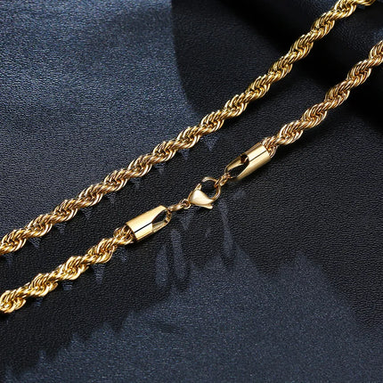 Vnox Dainty Gold Color Rope Chain Necklaces for Women Men,Chic Twisted Collar, Waterproof Stainless Steel Link 2/3/4/5mm Width