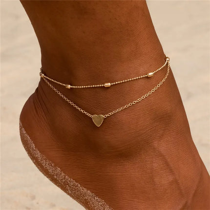 YOBEST Gold Color Double-Layer Anklets For Women Girl New Trend Leg Chain Waterproof Jewelry Gift Party