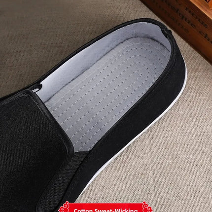 Beijing Men's Cloth Shoes Black Rubber Sole Casual Versatile Slip-On Low Cut Breathable Comfortable All-Season Footwear