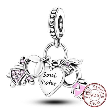 Original 925 Sterling Silver Charm Beads Love Heart Family Charms Pendant Fit Bracelet Charm Women DIY Jewelry Gift