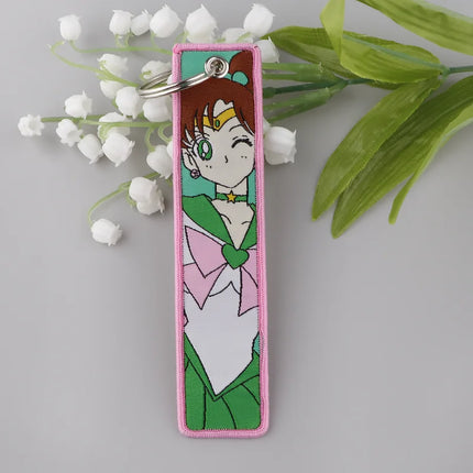 Sailor Moon Keychain Usagi Anime Embroidery Key Tag Motorcycles Cars Backpack Chaveiro Keychain Fashion Key Ring Friends Gift