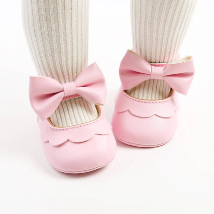 Baby Casual Shoes Infant Toddler Bowknot Non-slip Rubber Soft-Sole Flat PU First Walker Newborn Bow Decor Mary Janes