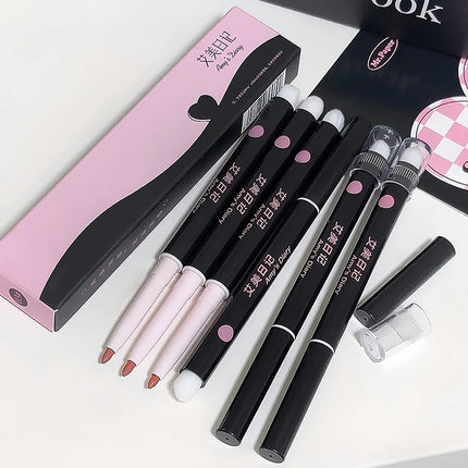 1Pc 3 Essential Colors Triple-Ended Waterproof Matte Lip Liner Pencil with Brush - Long-Lasting Non-Stick Natural Lip Makeup