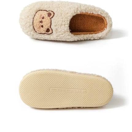 Cute Bear Fluffy Slippers Warm Plush House Shoes for Women and Men