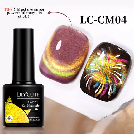 LILY’CUTE 7ml Ultra Shine Cat Eye Nail Polish Rainbow Laser Dual Beam Crystal Nail Gel Varnishes Soak Off Semi Permanent UV Gel