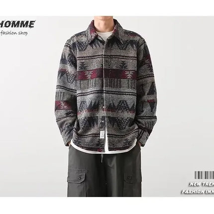 Trendy Men's Woolen Jacket Spring Autumn Casual Style Shirt Patchwork Design Sensibility Chinese National Fashion Overwear