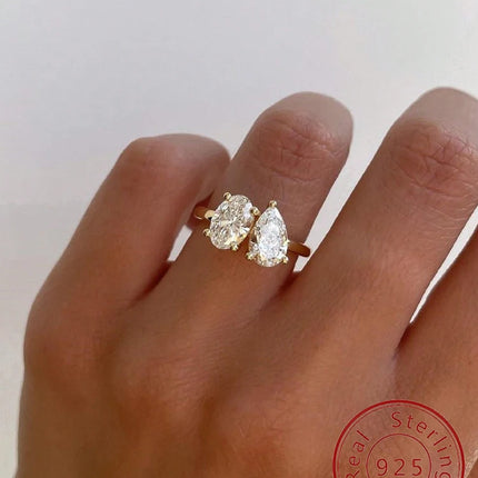 925 Sterling Silver Simple Classic Zircon Pear Shaped Oval Ring For Women Engagement Wedding Luxury High Quality Fine Jewelry