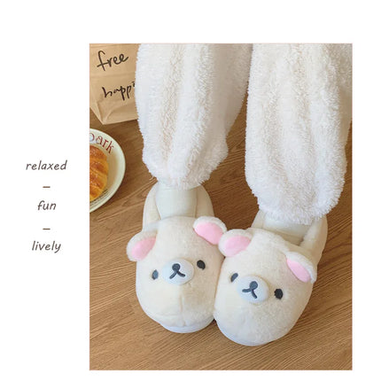 Cute Rilakkuma Unisex Cotton Slippers Warm Indoor Outdoor Anti-Slip Home Shoes Cute Design Winter Wearable for Men And Women