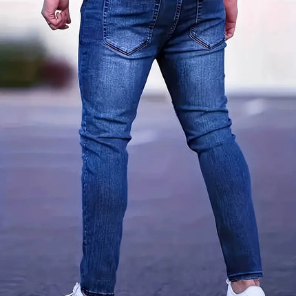 Men's Slim Fit Stretch Denim Jeans with Ripped Detail & Contrast Stitching, Fashion Streetwear Casual Trousers for Daily Wear
