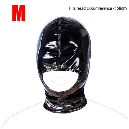 Leather Wetlook BDSM Mask Hood Gimp Open Mouth,Silicone Ball Gag,Bondage Gear Head Harness,Sex Toys For Couples