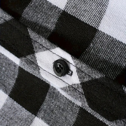 Men's Shirts Classic Plaid Casual Button Down Hooded Long Sleeved Double Pockets Shirt Hoodie Flannel Jacket Spring Autumn Tops
