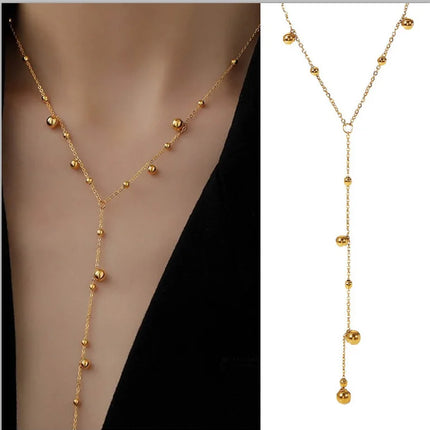 Gold Plated Stainless Steel Lariat Necklace, Dainty Long Layered Necklace for Women Girls, Y-Shaped Drop Pendant