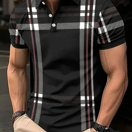 The 2025 summer new men's POLO shirt features a casual fashionable comfortable soft and breathable 3D striped pattern print