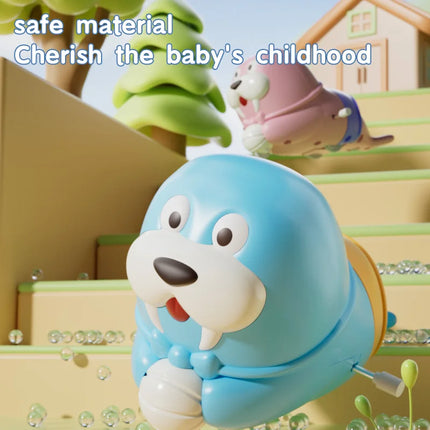 Cute Cartoon Walrus Wind-up Toys Interactive Sliding Chasing Toy for Toddlers 1-3, Early Learning Toy for Kids Baby Gifts
