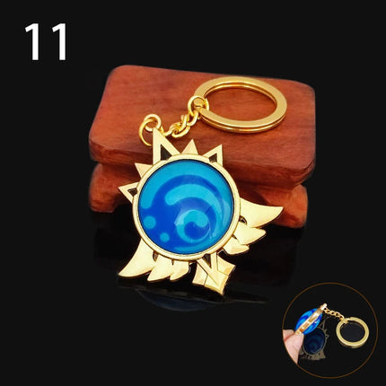 Anime Game Genshin Impact Vision Keychain Luminous 7 Element Weapons Eye Of Original God Toy Luminous Keyring Bag Pendant Gift