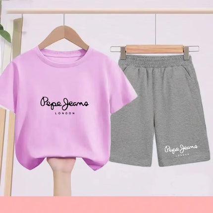 Children's Sportswear Set - White T-shirt + Shorts - Personalized Letter T-shirt Suitable for Boys and Girls Aged 3 to 13