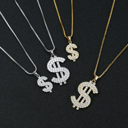 Trendy Stainless Steel Copper Thick Dollar Symbol Pendant Necklace for Women Versatile Fashionable Jewelry Accessory