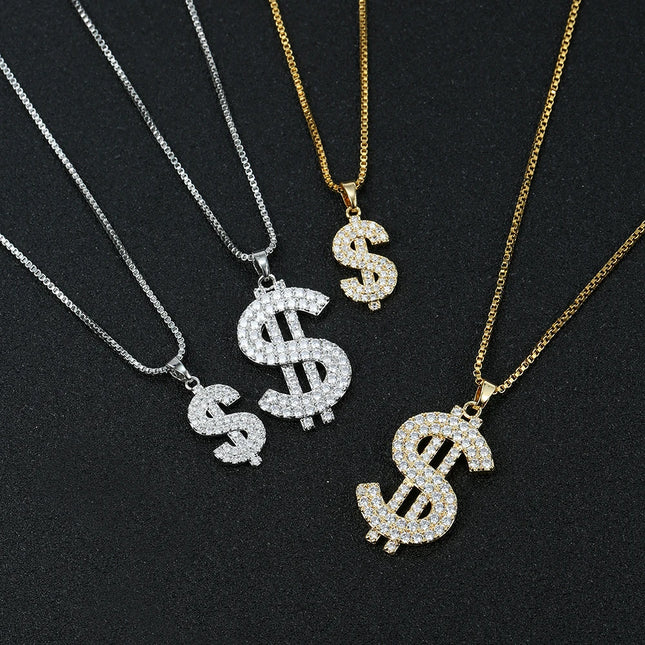 Trendy Stainless Steel Copper Thick Dollar Symbol Pendant Necklace for Women Versatile Fashionable Jewelry Accessory