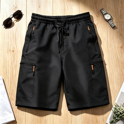 Mens Quick Dry Cargo Shorts 4 Pockets Zipper Elastic Waist Drawstring Lightweight Outdoor Casual Street Tactical Jogging EU Size