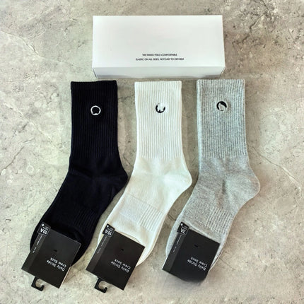 New Men Women Combed Cotton Embroidered Logo Two Bars Casual Sports Socks Running Fitness Breathable Trendy Socks