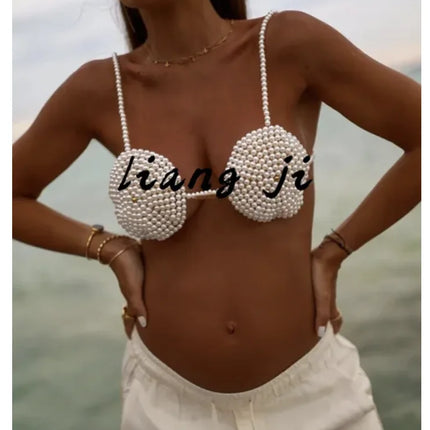 Sexy Accessories Women Bikini Pearl Chest chain Body Chain Jewelry Totally Hand-made Bra Fringed For Beach Nightclub Waist Chain