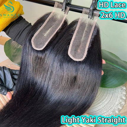 Light Yaki Straight 2x6 13x4 Skin Melted HD Lace Closure Only Middle Parting Pre plucked Human Hair For Women Hair Natural